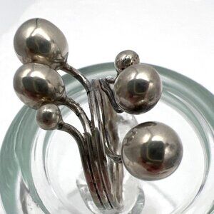 Sterling Silver Ring Cluster Ball Size 7 Adjustable Modernist Statement Polished
